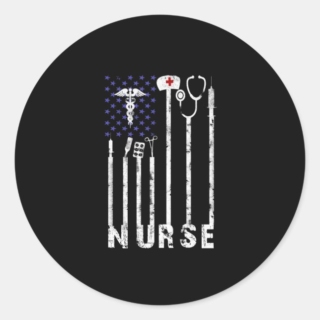 Sticker Rond Cadeau infirmière | Infirmière américaine Drapeau  (Devant)
