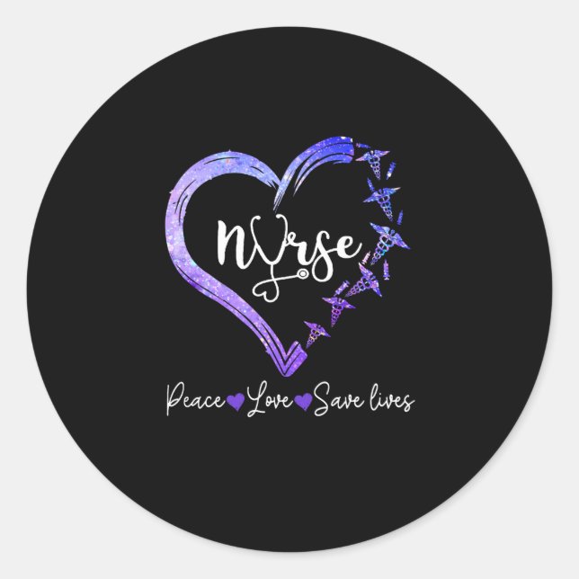 Sticker Rond Cadeau infirmière | Love Nurse Peace Love Sauver d (Devant)