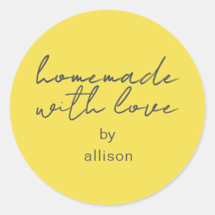 Sticker Rond Cadeau jaune personnalisé fait avec amour