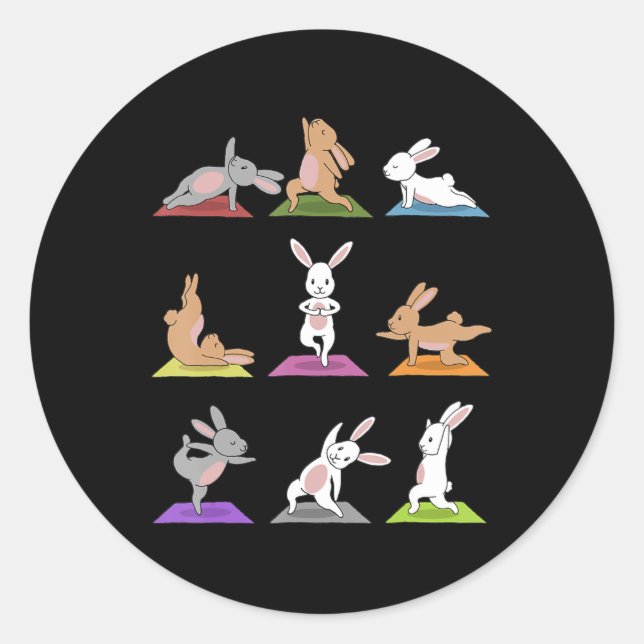 Sticker Rond Cadeau lapin | Yoga lapin en yoga Poses Sports (Devant)