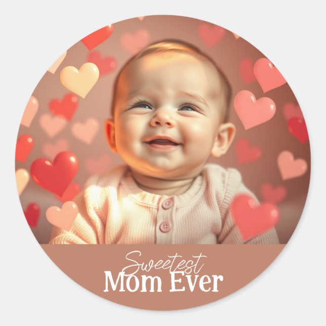 Sticker Rond Cadeau Maman Ajouter Photo et Texte (Devant)