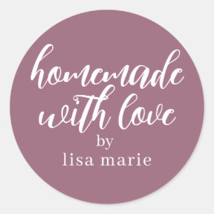 Sticker Rond Cadeau Mauve Personnalisé Fait avec Amour