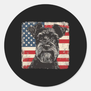 Sticker Rond Cadeau Miniature Schnauzer Patriotique 4 Juillet