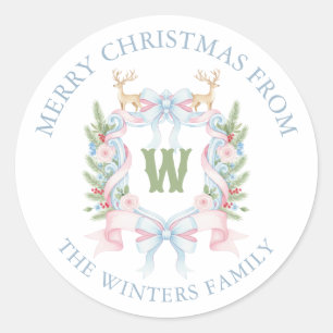 Sticker Rond Cadeau Monogram Crest Preppy Grandmillennial