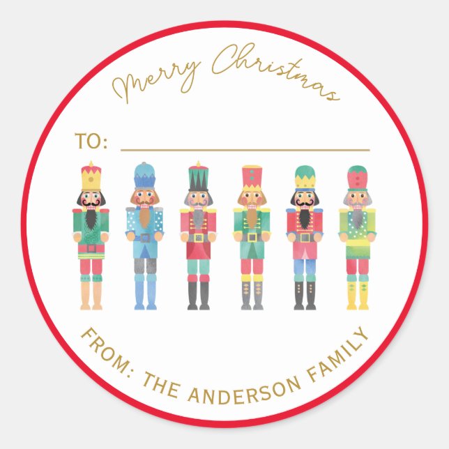 STICKER ROND CADEAU NUTCRACKER DE NOËL DE COULEUR D'EAU (Devant)