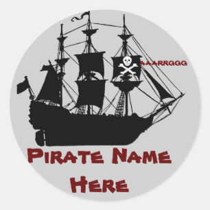Sticker Rond Cadeau orienté d'anniversaire de bateau de pirate