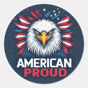 Sticker Rond Cadeau Patriotique Drapeau USA Fierté Américaine
