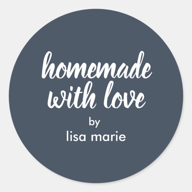 Sticker Rond Cadeau personnalisé bleu foncé fait avec amour (Devant)