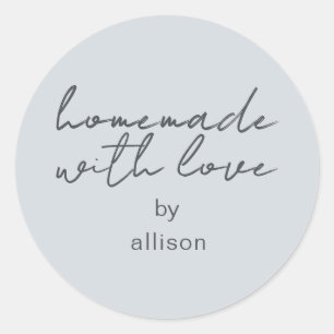 Sticker Rond Cadeau personnalisé bleu pastel fait avec amour