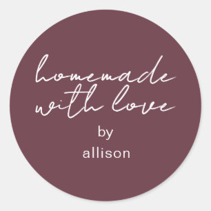 Sticker Rond Cadeau personnalisé bordeaux fait avec amour