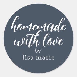 Sticker Rond Cadeau personnalisé fait avec amour bleu foncé