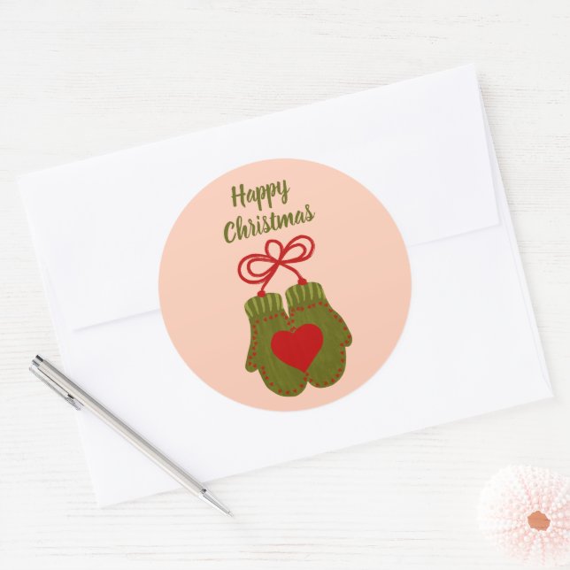 Sticker Rond Cadeau personnalisé Noël Mittens (Enveloppe)