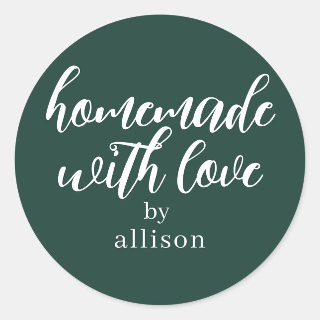Sticker Rond Cadeau personnalisé vert foncé fait maison avec am (Devant)