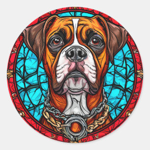 Sticker Rond Cadeau pour amateur de Boxer chien fidèle, Animal 