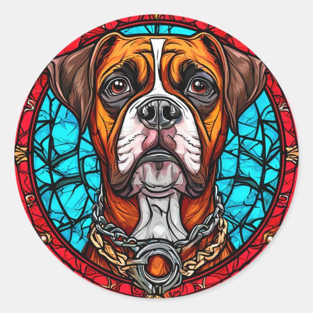 Sticker Rond Cadeau pour amateur de Boxer chien fidèle, Animal  (Devant)