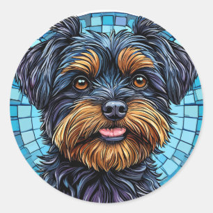 Sticker Rond Cadeau pour amateur de terrier noir et feu