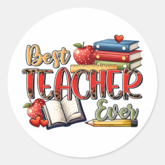 Sticker Rond Cadeau pour Enseignant | Meilleur Enseignant Jamai