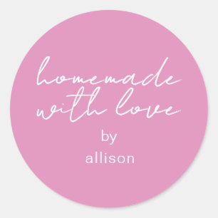 Sticker Rond Cadeau rose fuchsia personnalisé fait avec amour