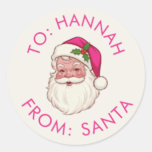 Sticker Rond Cadeau Rose Personnalisé de Papa Noël
