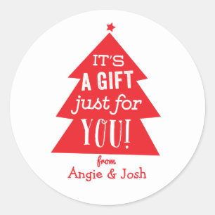 Sticker Rond Cadeau rouge d'arbre de Noël