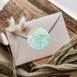 Sticker Rond Cadeau simple or et vert pour Baby Shower