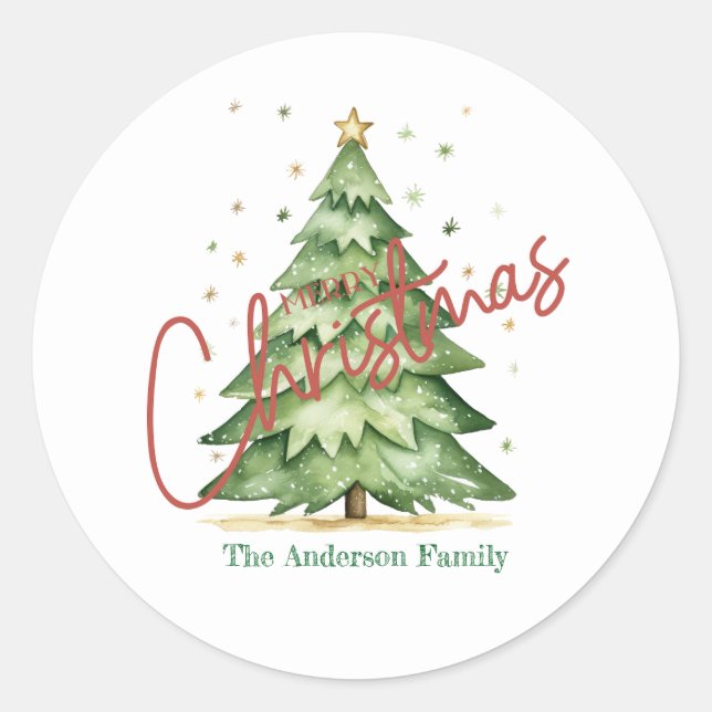 Sticker Rond Cadeau simple personnalisé d'arbre de Noël (Devant)