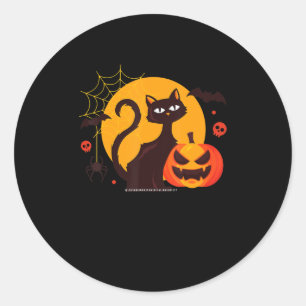 Sticker Rond Cadeau Spider Halloween Black Cat Spider Citroui