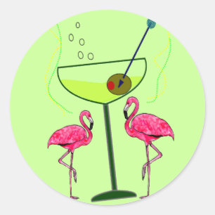 Sticker Rond Cadeaux d'art Flamant rose tropical