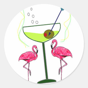 Sticker Rond Cadeaux d'art Flamant rose tropical