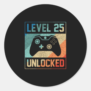 Sticker Rond Cadeaux de 25e anniversaire pour joueur de jeux vi