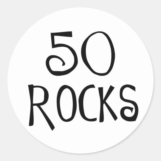 Sticker Rond Cadeaux de 50e anniversaire, 50 ROCKS (Devant)
