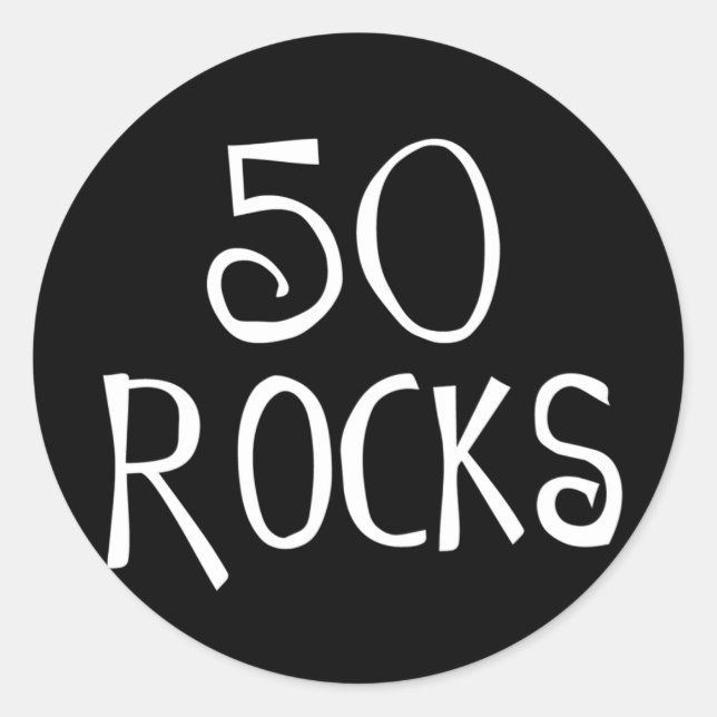 Sticker Rond Cadeaux de 50e anniversaire, 50 ROCKS (Devant)