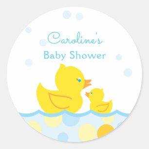 Sticker Rond Cadeaux de Baby Shower Canard en Caoutchouc