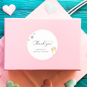Sticker Rond Cadeaux de Mariage Perles et Prosecco Enterrement 