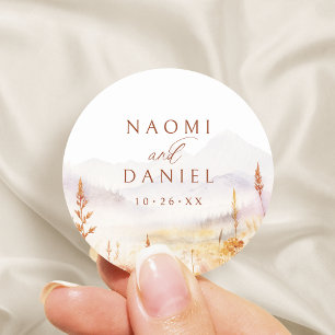Sticker Rond Cadeaux de mariage rustiques de montagne de fleurs