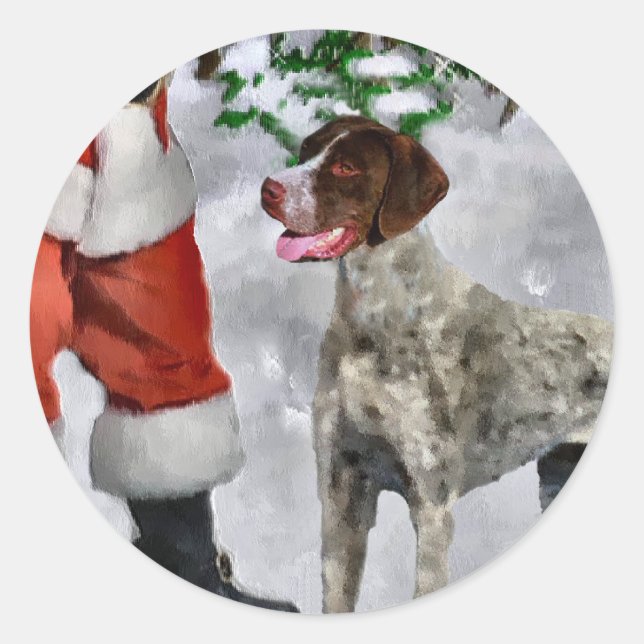 Sticker Rond Cadeaux de Noël Allemands Pointeur Raccourci (Devant)