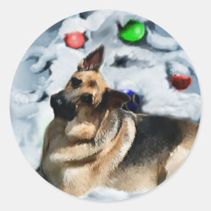 Sticker Rond Cadeaux de Noël berger allemand