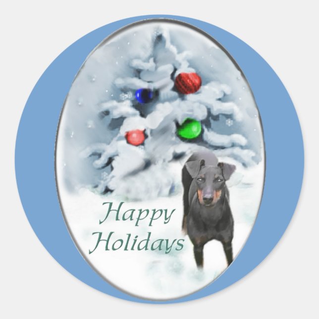 Sticker Rond Cadeaux de Noël de Manchester Terrier (Devant)