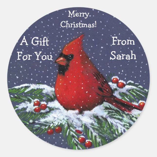 STICKER ROND CADEAUX DE NOËL : PERSONNALISÉ : OISEAU (Devant)