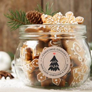 Sticker Rond Cadeaux de Noël rustiques coeur personnalisé