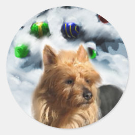 Sticker Rond Cadeaux de Noël Terrier australien