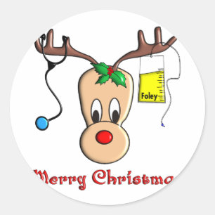 Sticker Rond Cadeaux de renne de Noël d'infirmière