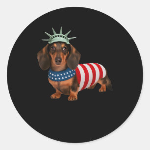 Sticker Rond Cadeaux de teckel chien 4 juillet drapeau américai