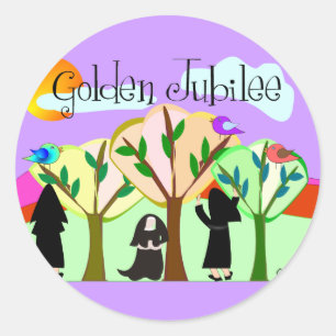 Sticker Rond Cadeaux d'or de jubilé de nonne catholique