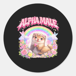Sticker Rond Cadeaux drôles de furet mignon floral arc-en-ciel 