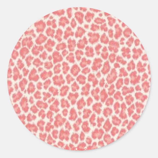 Sticker Rond Cadeaux Empreintes de léopard roses et crème (Devant)
