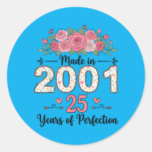 Sticker Rond Cadeaux Floraux de 25e Anniversaire Fabriqués en 2
