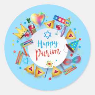 Sticker Rond Cadeaux heureux de panier de Purim, décoration,
