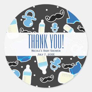 Sticker Rond Cadeaux modernes pour Baby Shower garçon, bleu et