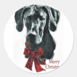 Sticker Rond Cadeaux noirs de Noël de great dane